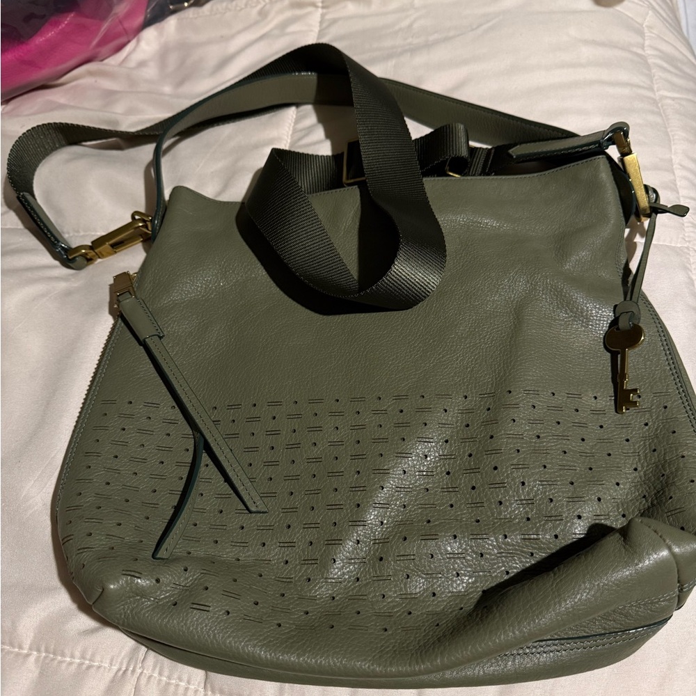 Fossil Sage Green Leather Shoulder Bag
